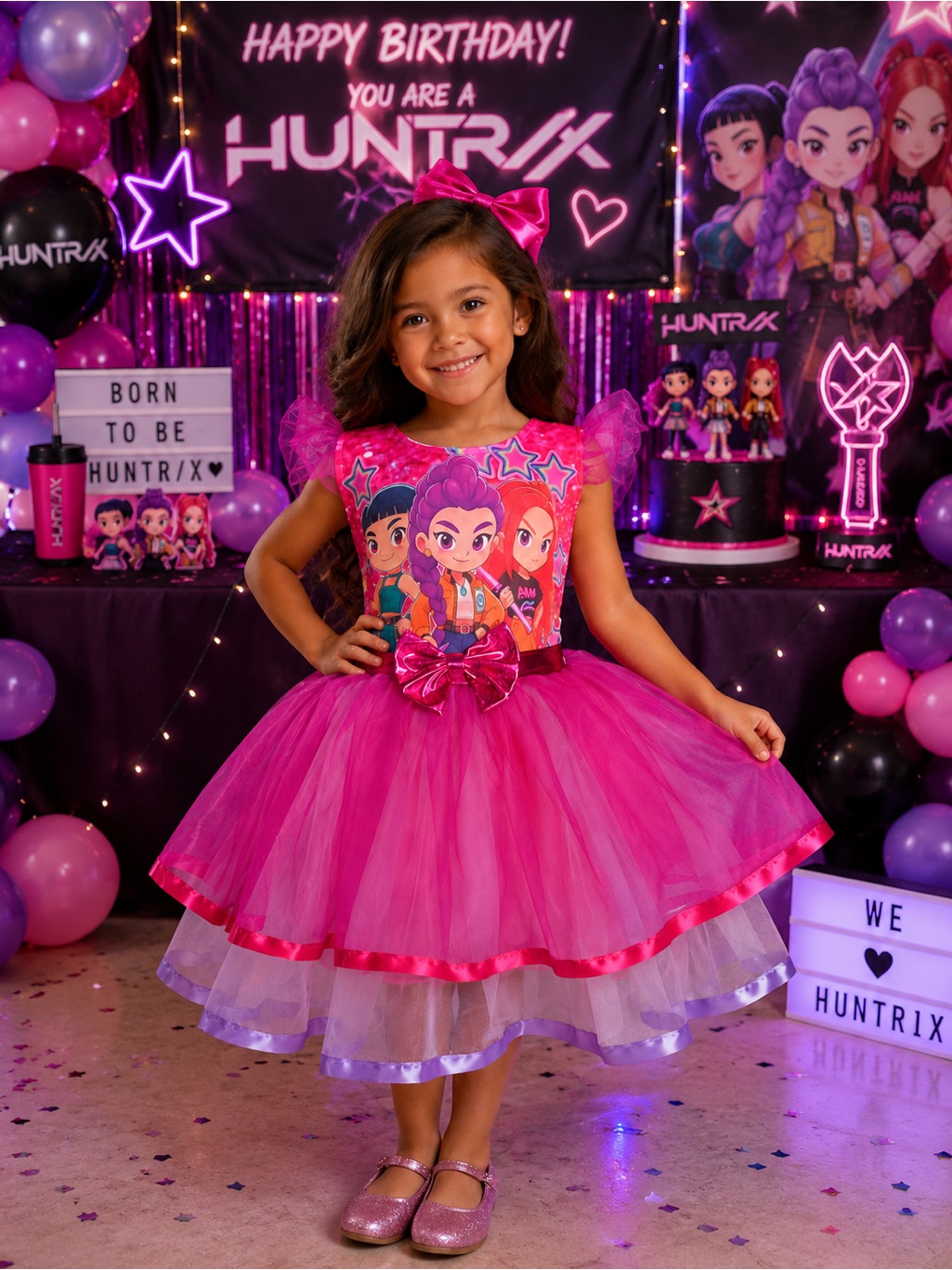 Huntrix Pink Girls' Character Tulle Party Dress